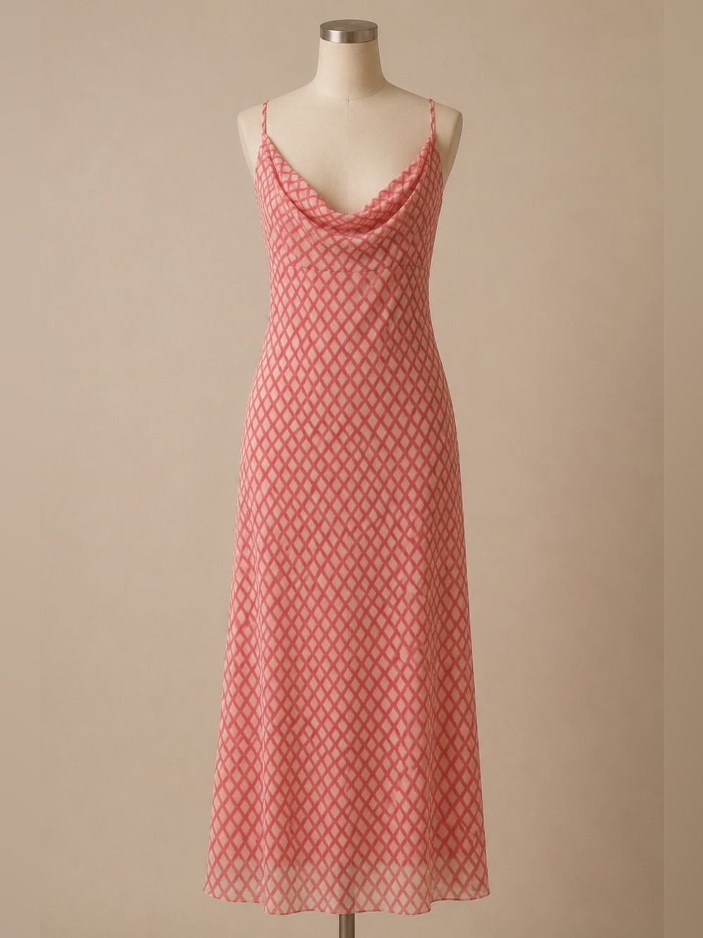 Zara Rose Pink Mesh Cowl Neck Maxi Dress Open Back Sheer Slip Dress Sz L - Picture 9 of 17